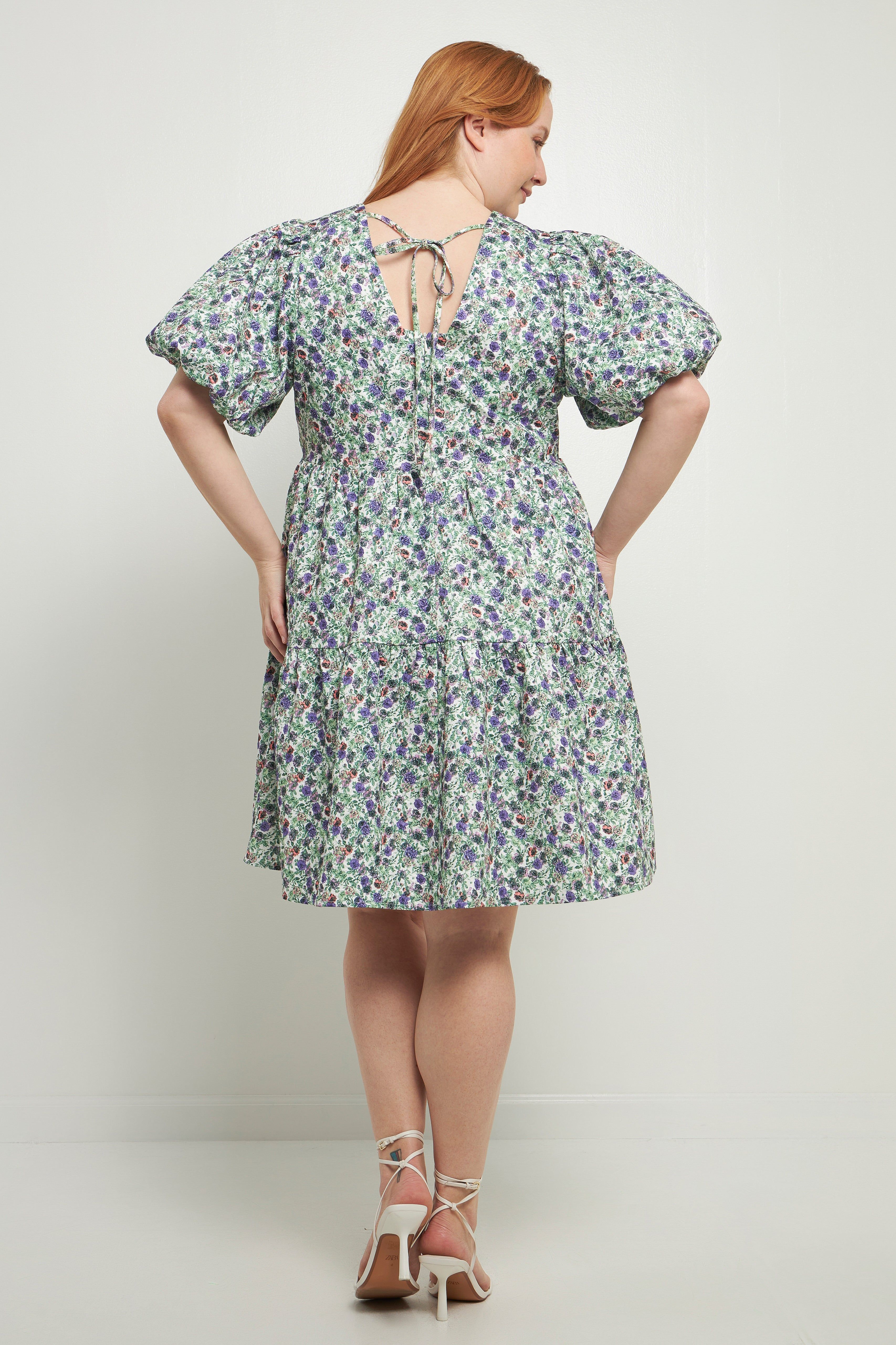 Floral Puff Sleeve Jacquard High Low Dress sold by Endless Rose product image thumbnail 9