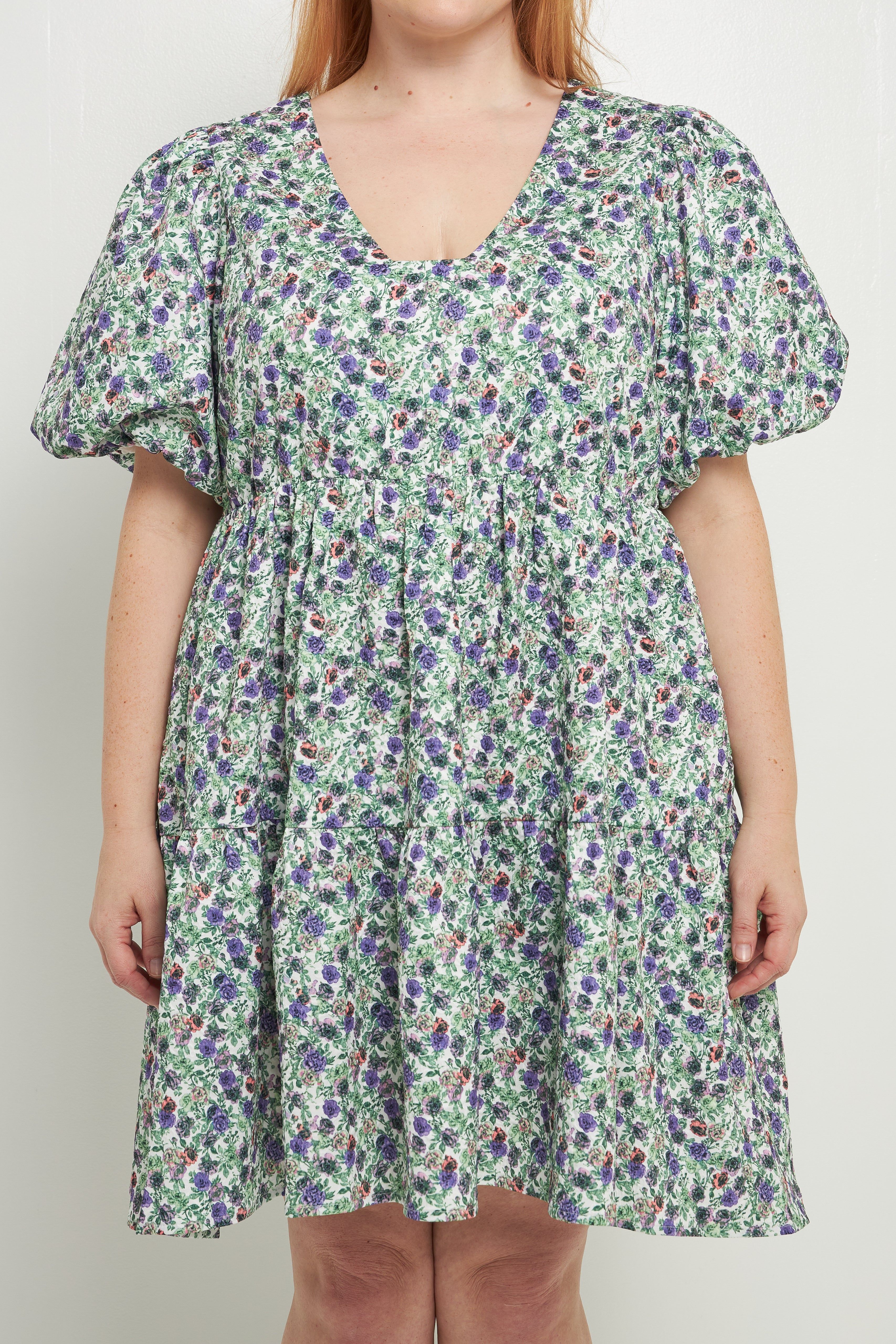 Floral Puff Sleeve Jacquard High Low Dress sold by Endless Rose product image thumbnail 7