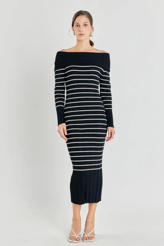Off Shoulder Fold Striped Maxi Dress sold by Endless Rose