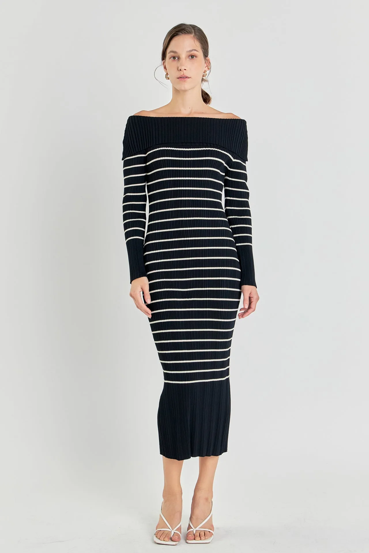 Off Shoulder Fold Striped Maxi Dress sold by Endless Rose