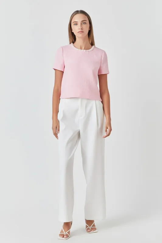 Pearl Trim Linen Top sold by Endless Rose