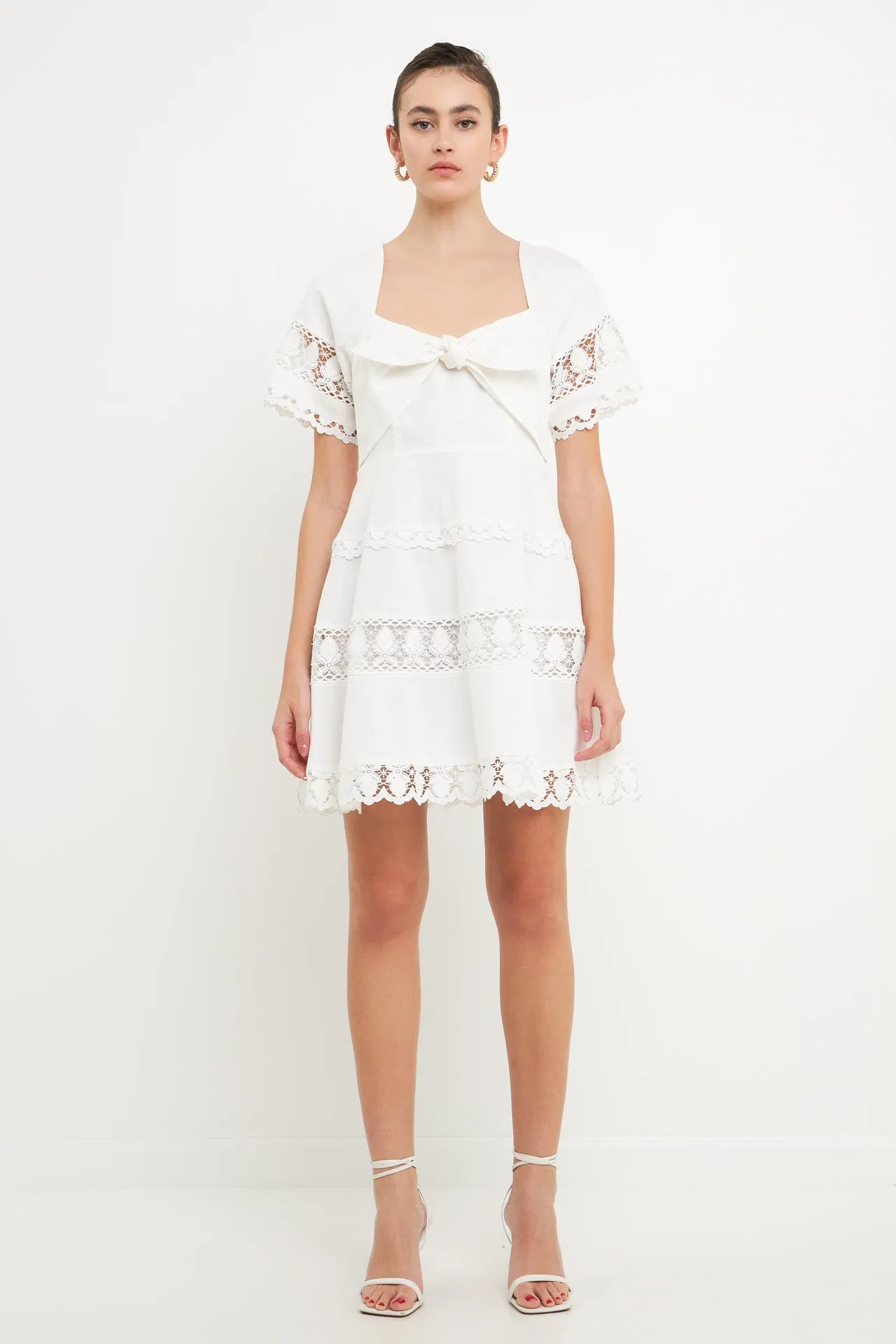 Lace Trim Mini Dress with Front Bow sold by Endless Rose
