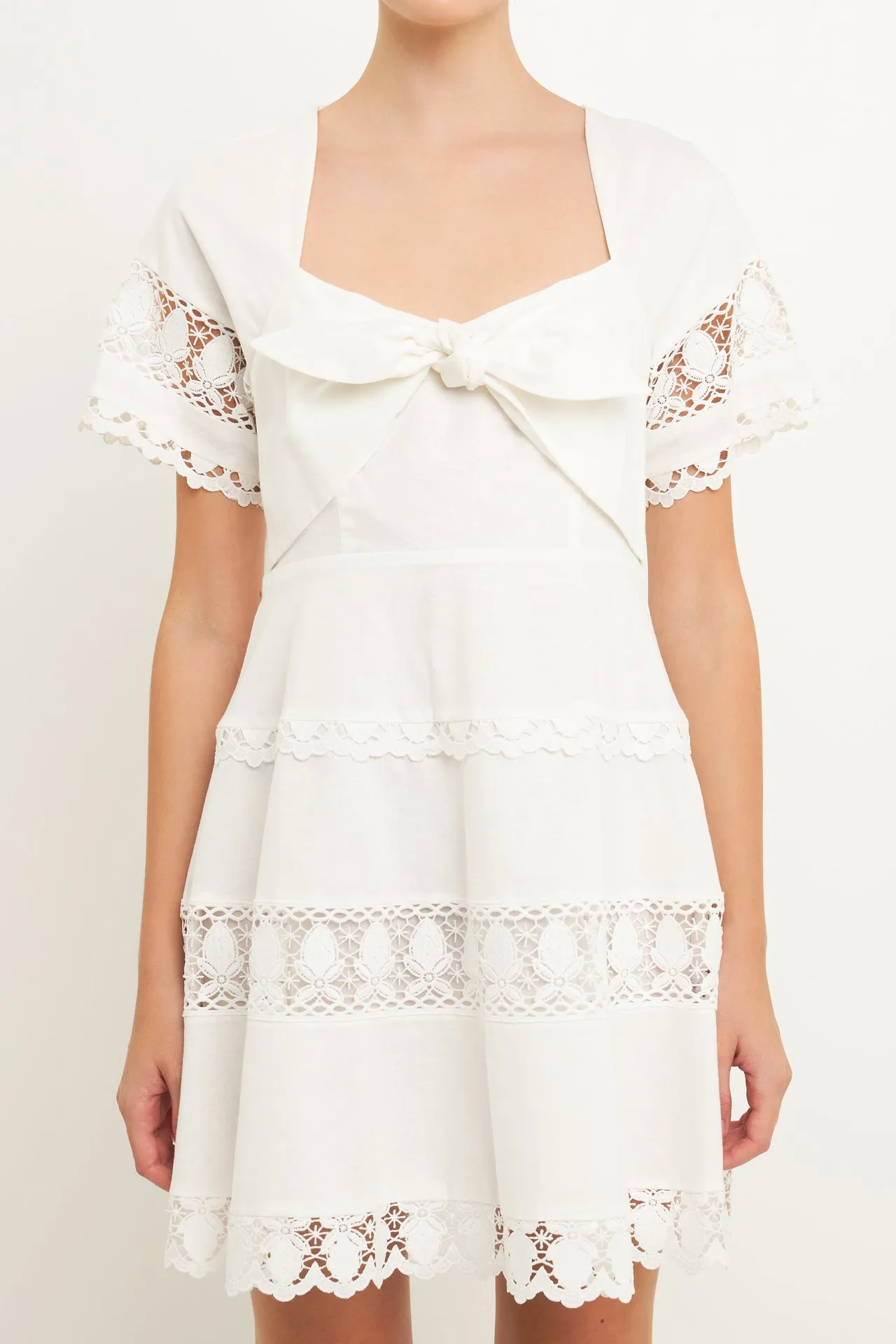 Lace Trim Mini Dress with Front Bow sold by Endless Rose product image thumbnail 2