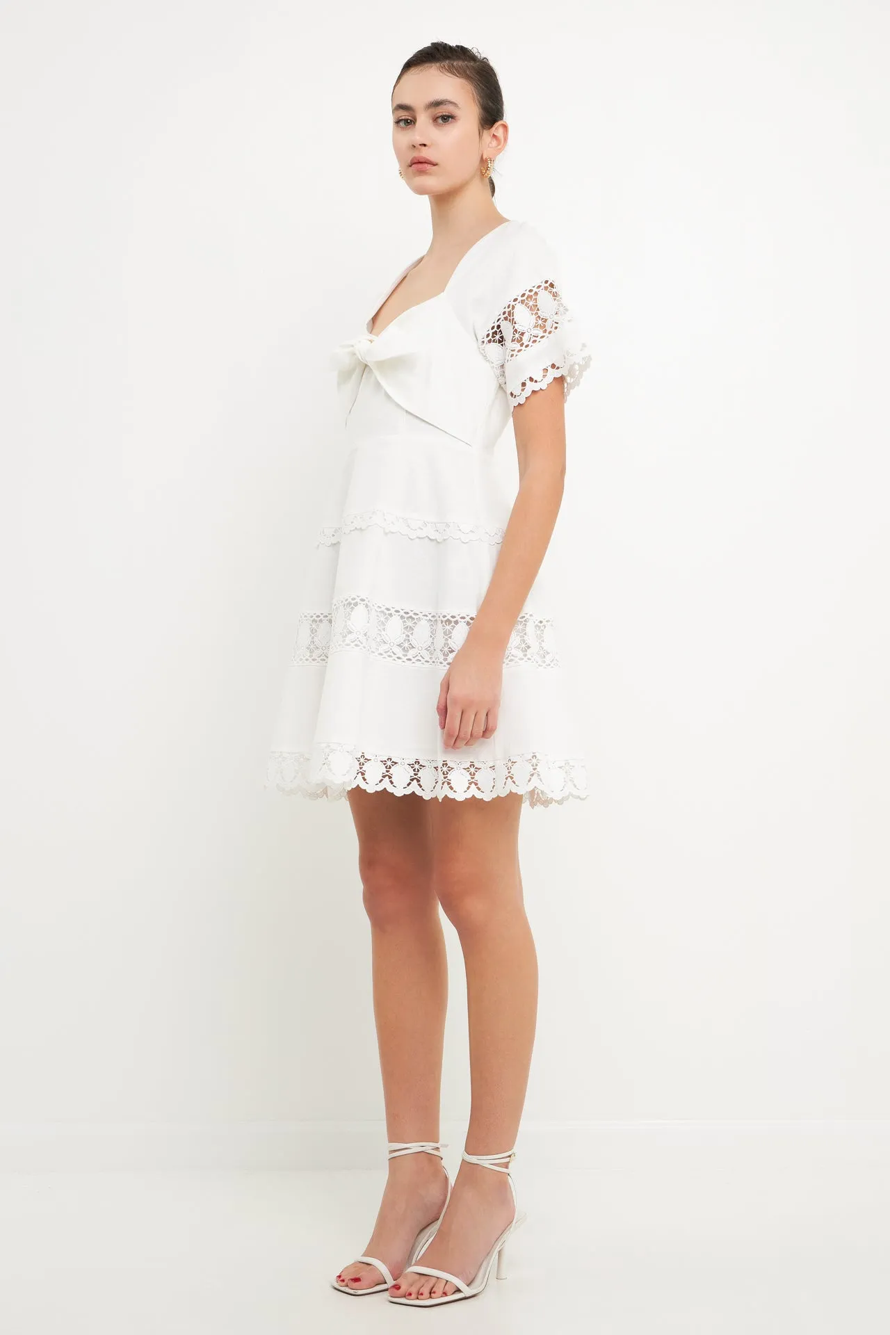 Lace Trim Mini Dress with Front Bow sold by Endless Rose product image thumbnail 3