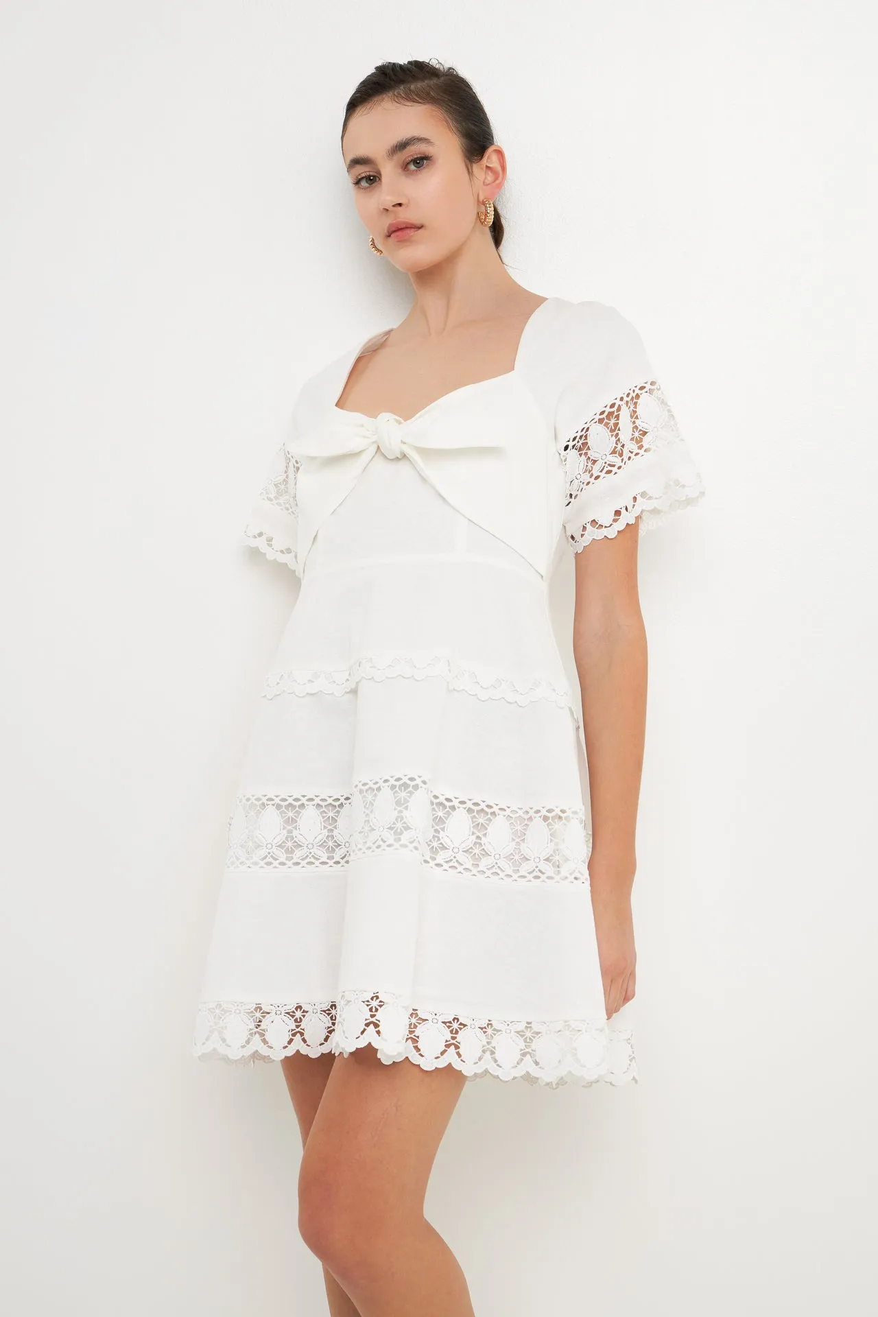 Lace Trim Mini Dress with Front Bow sold by Endless Rose product image thumbnail 5