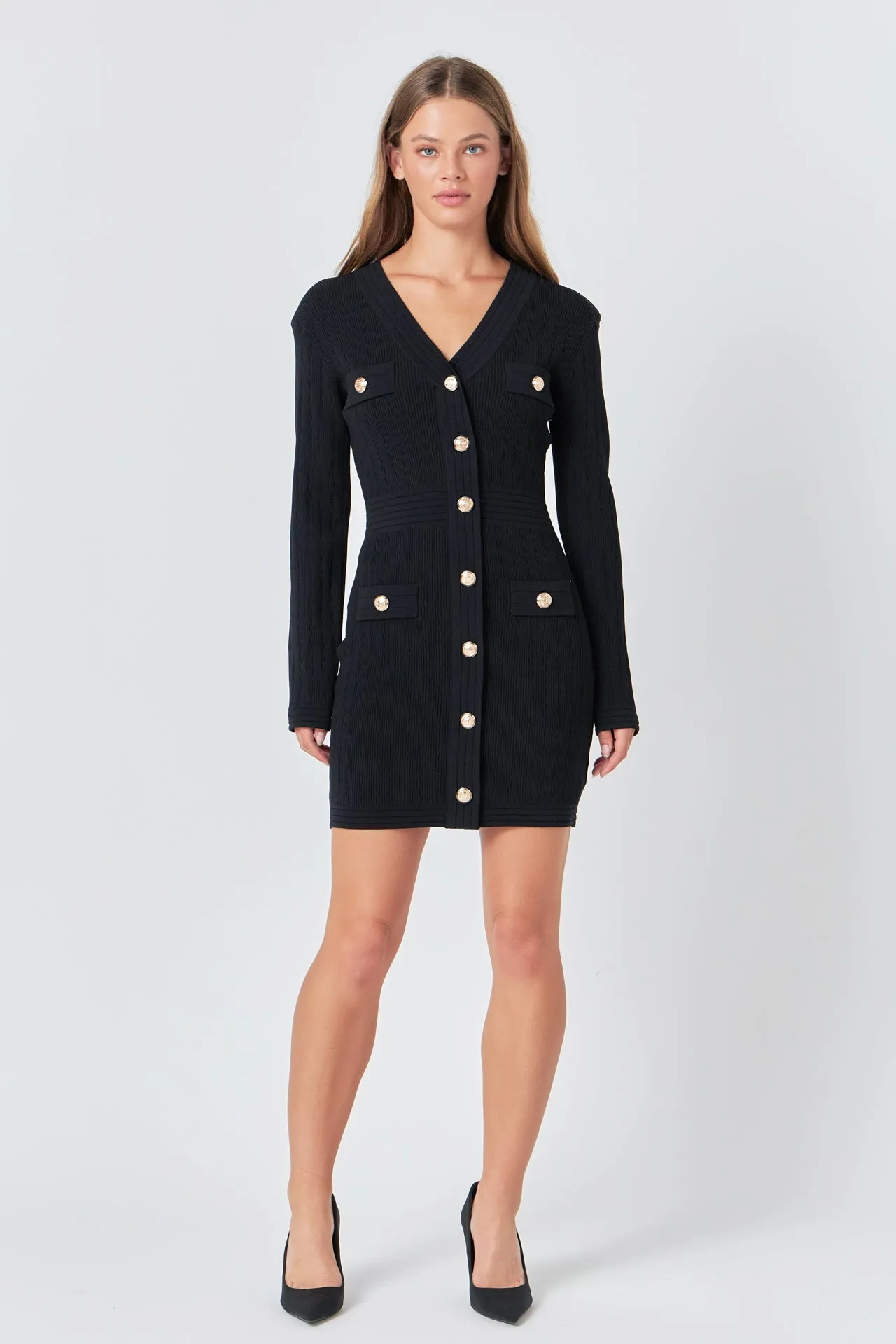 V-neck Long Sleeve Knit Mini Dress sold by Endless Rose