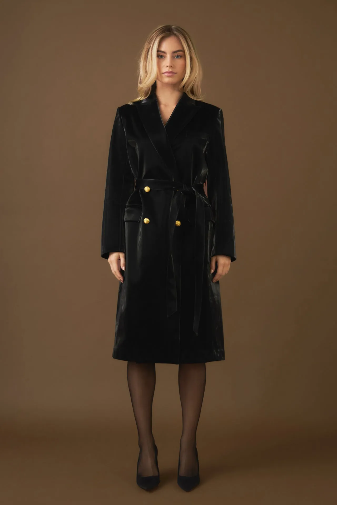 Shiny Faux Leather Trench Coat sold by Endless Rose