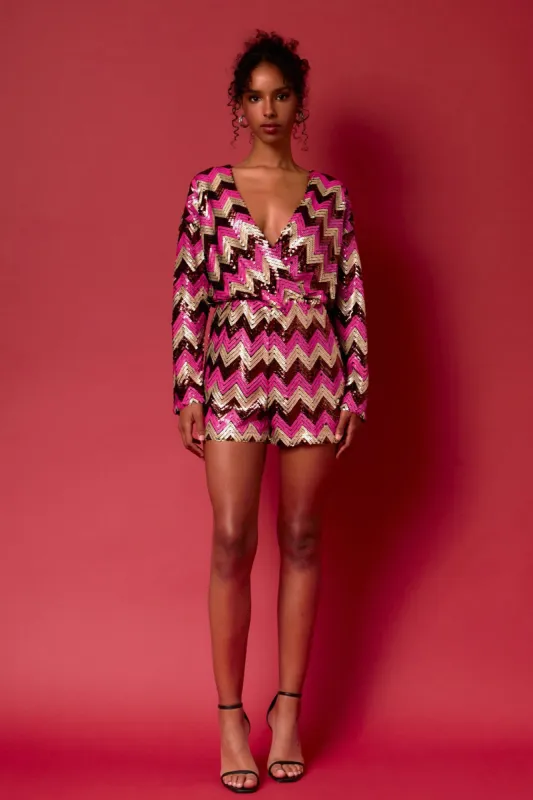 Chevron Sequins Wrapped Romper sold by Endless Rose