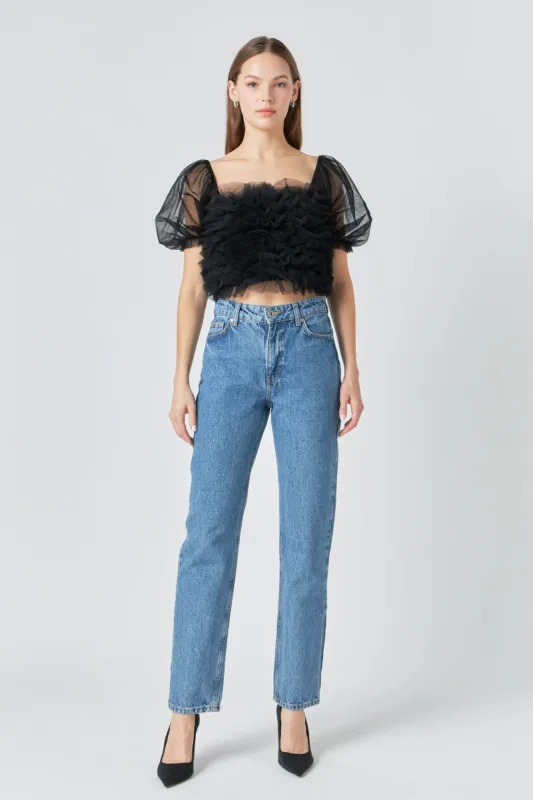 Ruffled Puff Sleeve Tulle Top sold by Endless Rose
