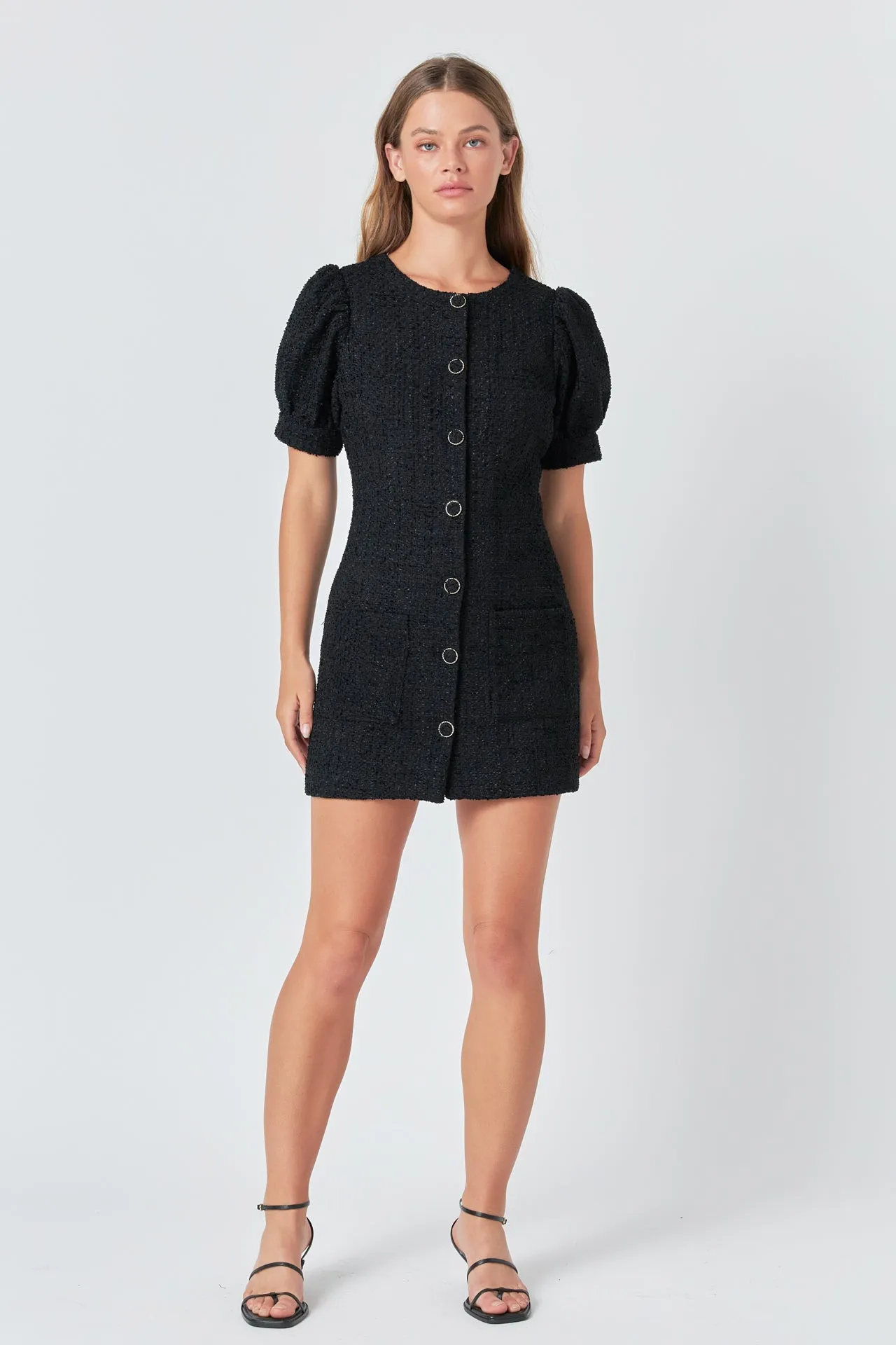 Tweed Puff Sleeve Mini Dress sold by Endless Rose