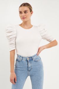 Mixed Media Puff Sleeve Top sold by Endless Rose