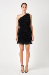 Mesh Trimmed One Shoulder Mini Dress sold by Endless Rose