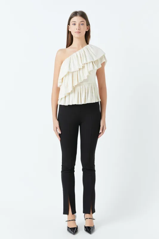 Sequins One Shoulder Ruffle Top sold by Endless Rose