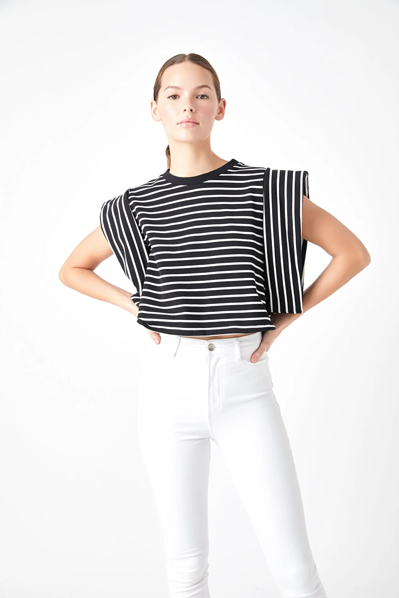 Stripe Drop Shoulder Cropped Top sold by Endless Rose product image thumbnail 5