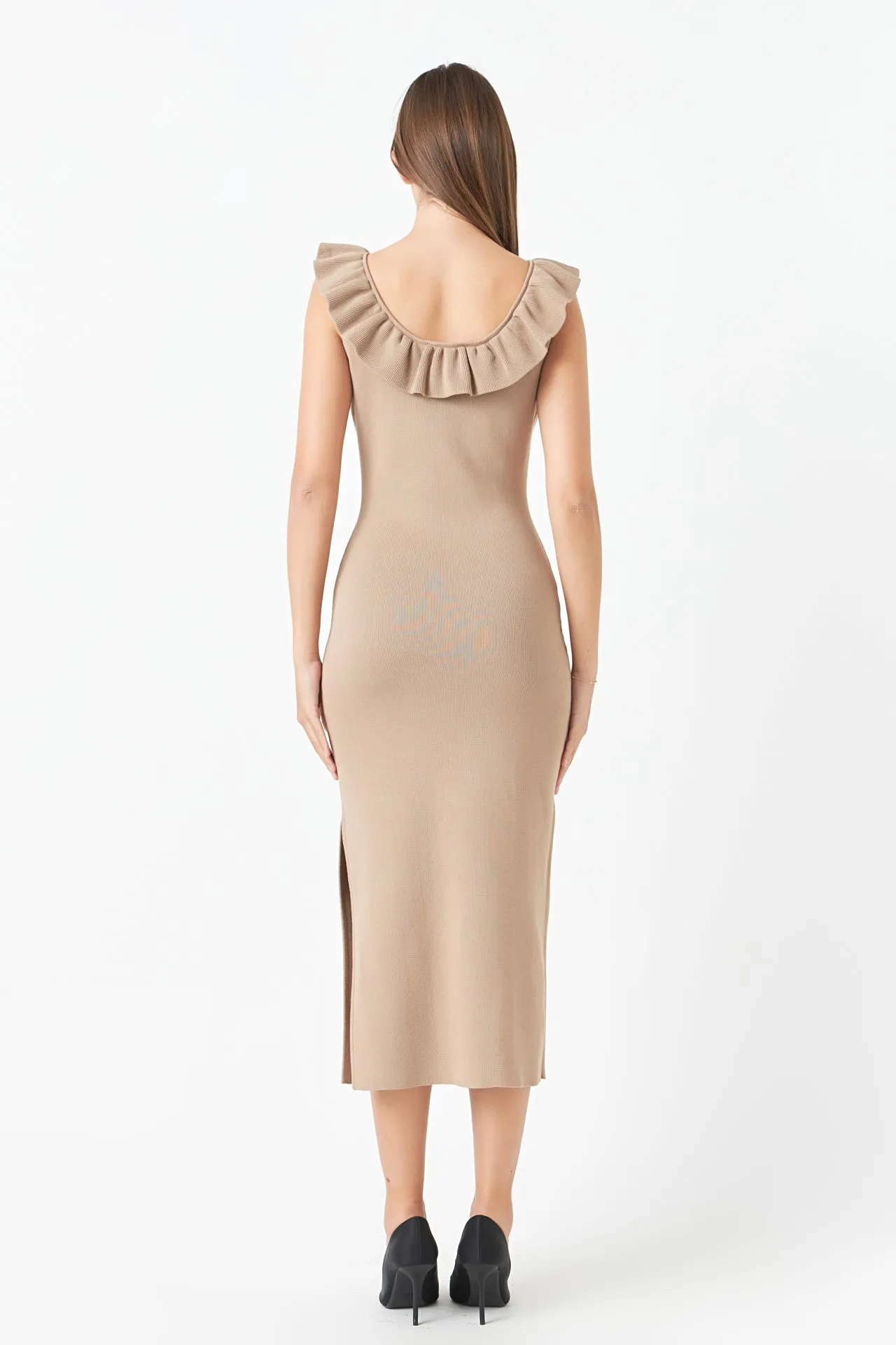 Ruffle Neckline Midi Slit Dress sold by Endless Rose product image thumbnail 4