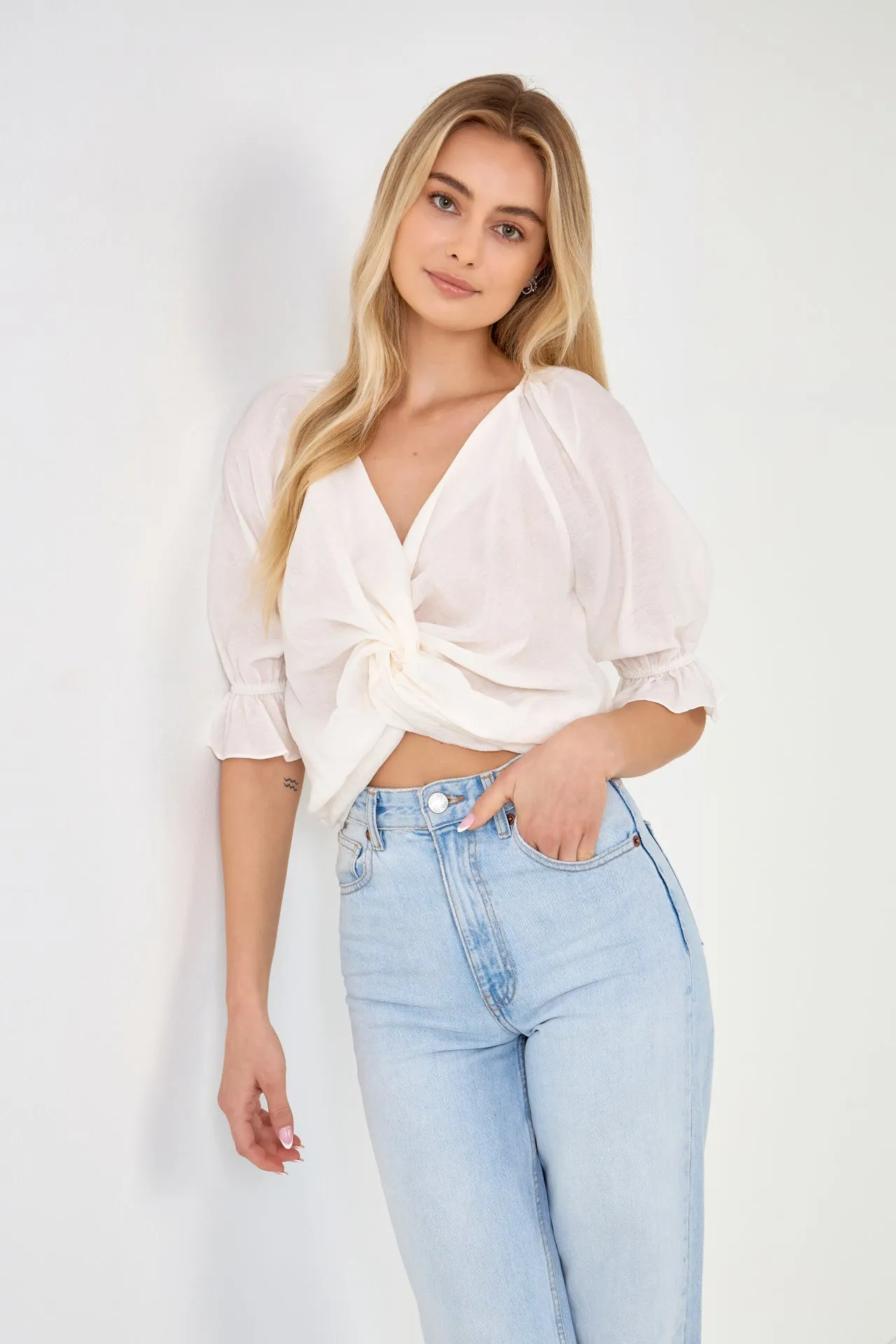 Front Twisted Puff Sleeve Top sold by Endless Rose product image thumbnail 5
