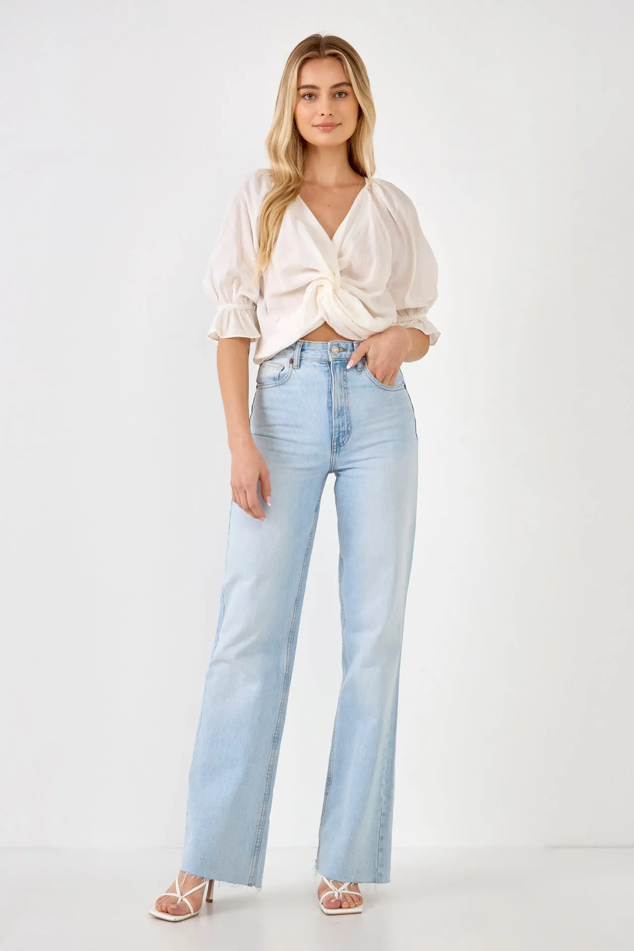 Front Twisted Puff Sleeve Top sold by Endless Rose