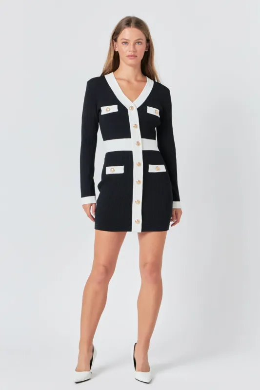 Contrast detail V-neck Knit Mini Dress sold by Endless Rose