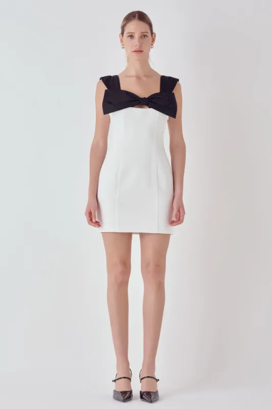 Mixed Media Bow Mini Dress sold by Endless Rose