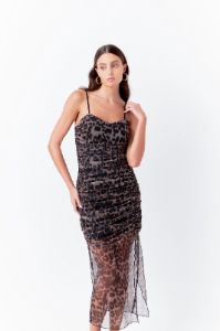 Ruched Mesh Asymmetrical Midi Dress sold by Endless Rose