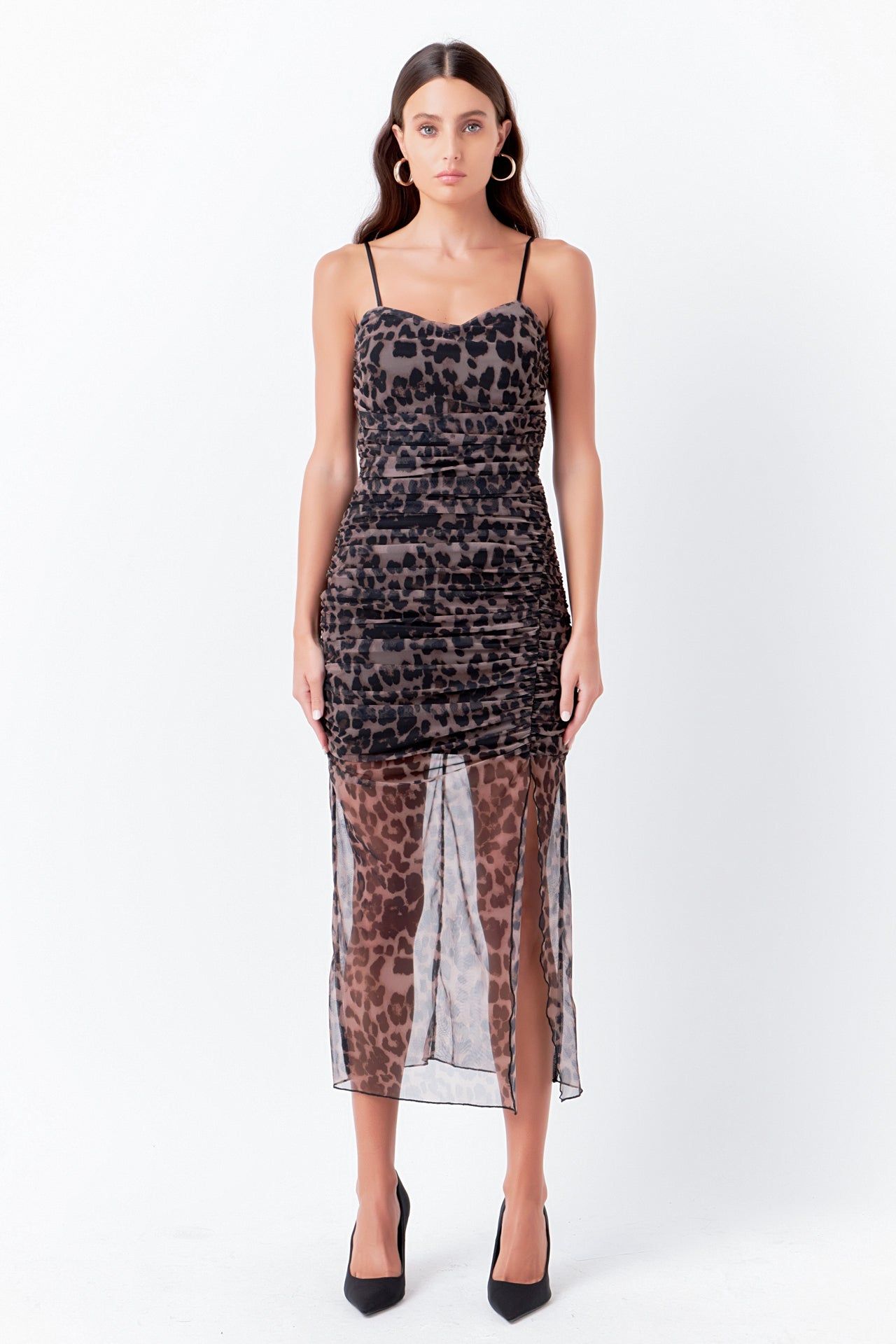 Ruched Mesh Asymmetrical Midi Dress sold by Endless Rose