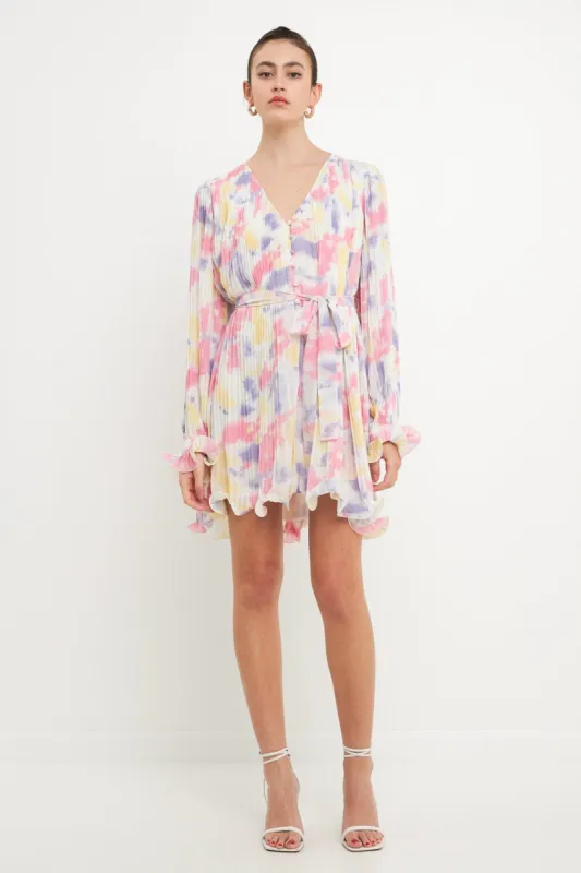 Tie-dye Chiffon Pleated Mini Dress sold by Endless Rose