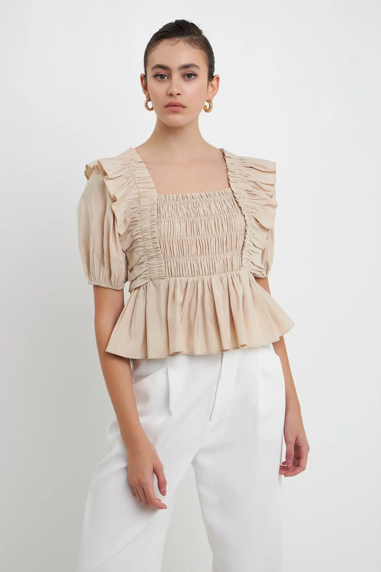 Smocked Puff Sleeve Peplum Crop Top sold by Endless Rose product image thumbnail 5