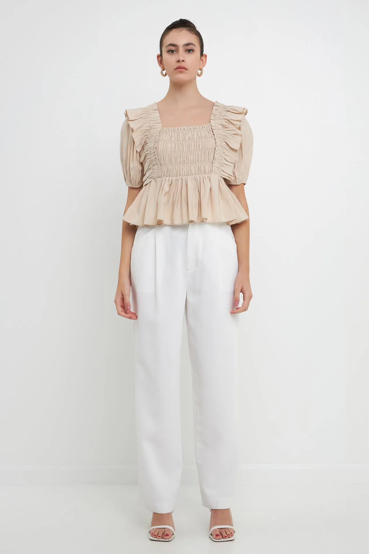 Smocked Puff Sleeve Peplum Crop Top sold by Endless Rose