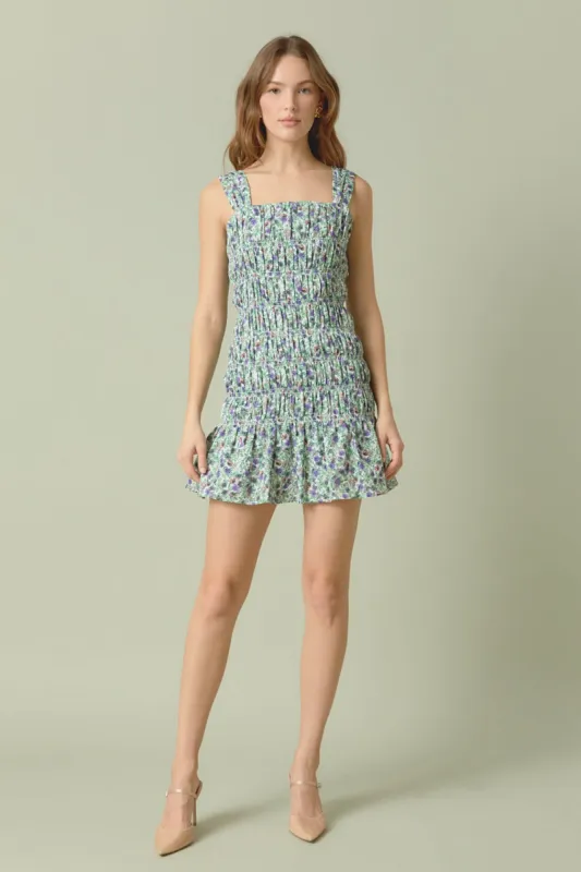 Floral Scooped Back Mini Ruffled Dress sold by Endless Rose