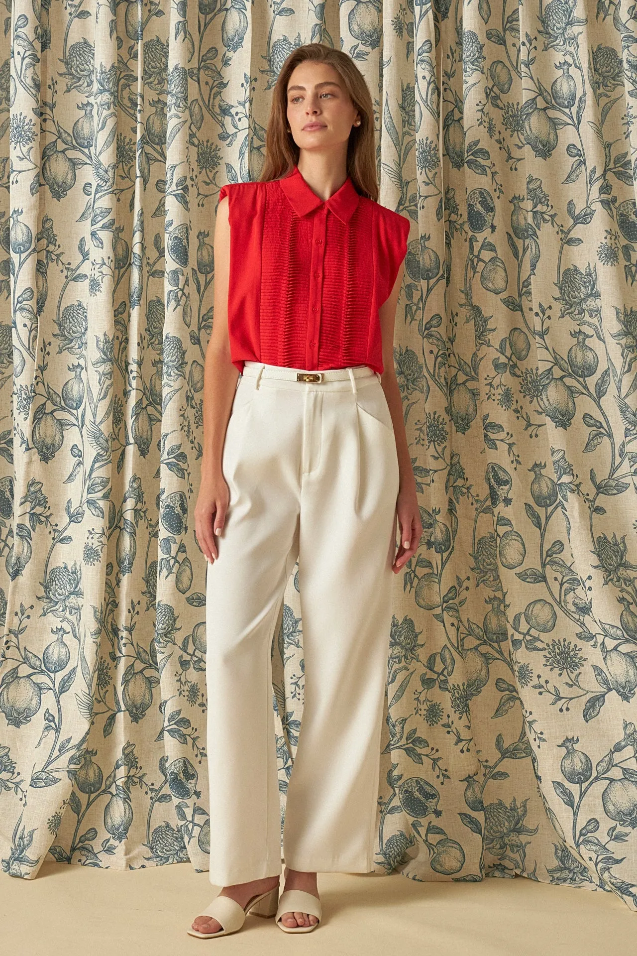 Pintuck Details Sleeveless Blouse sold by Endless Rose