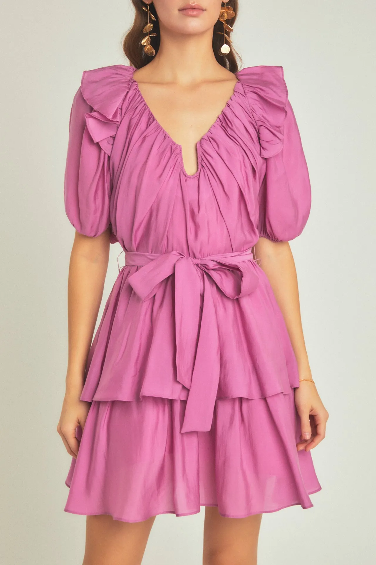 Puff Sleeve Layered Mini Dress sold by Endless Rose product image thumbnail 2