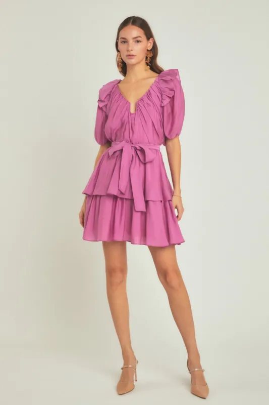 Puff Sleeve Layered Mini Dress sold by Endless Rose