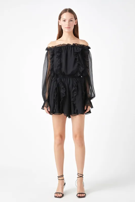 Off the Shoulder Ruffled Romper sold by Endless Rose