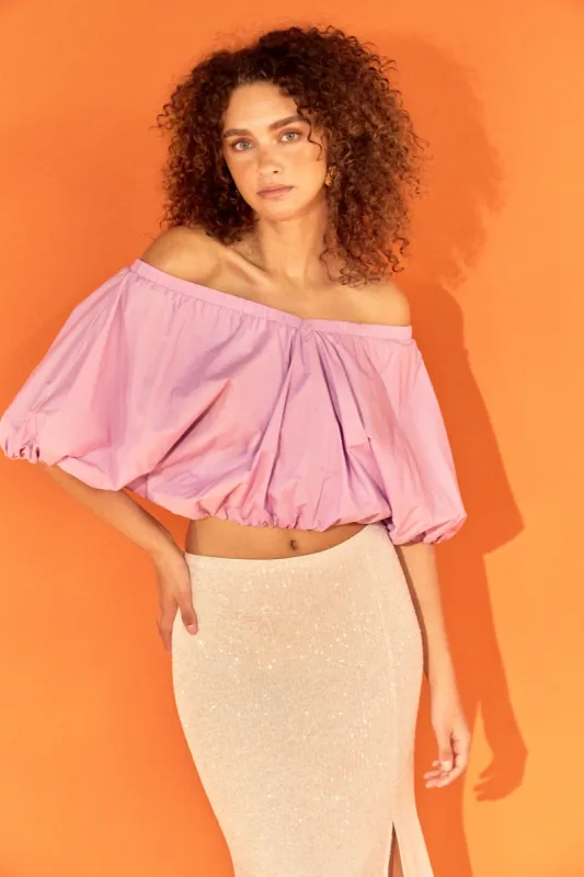 Cropped V-neckline Puff Top made by Endless Rose