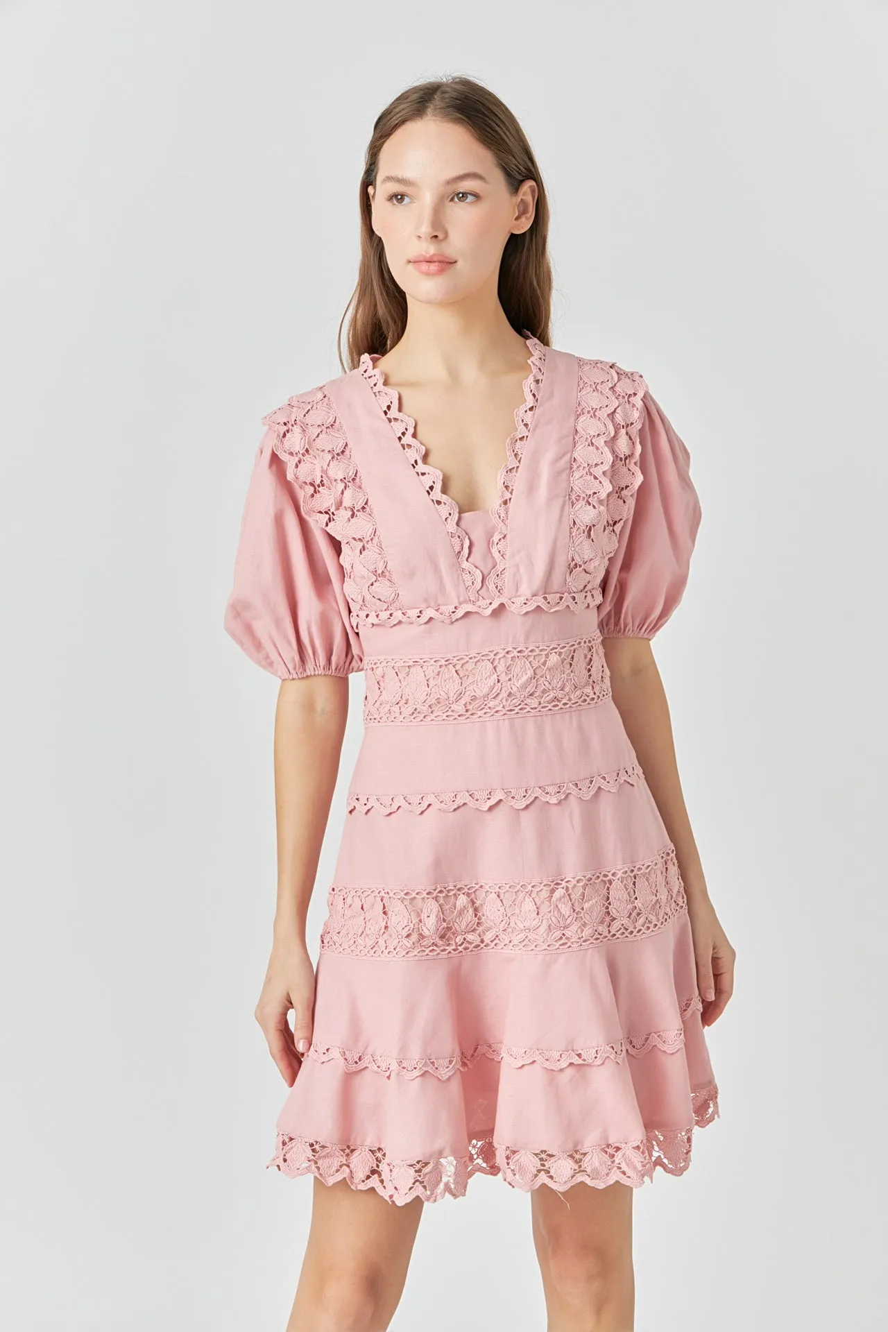 Plunging Lace Trim Dress with Puff Sleeve sold by Endless Rose product image thumbnail 5
