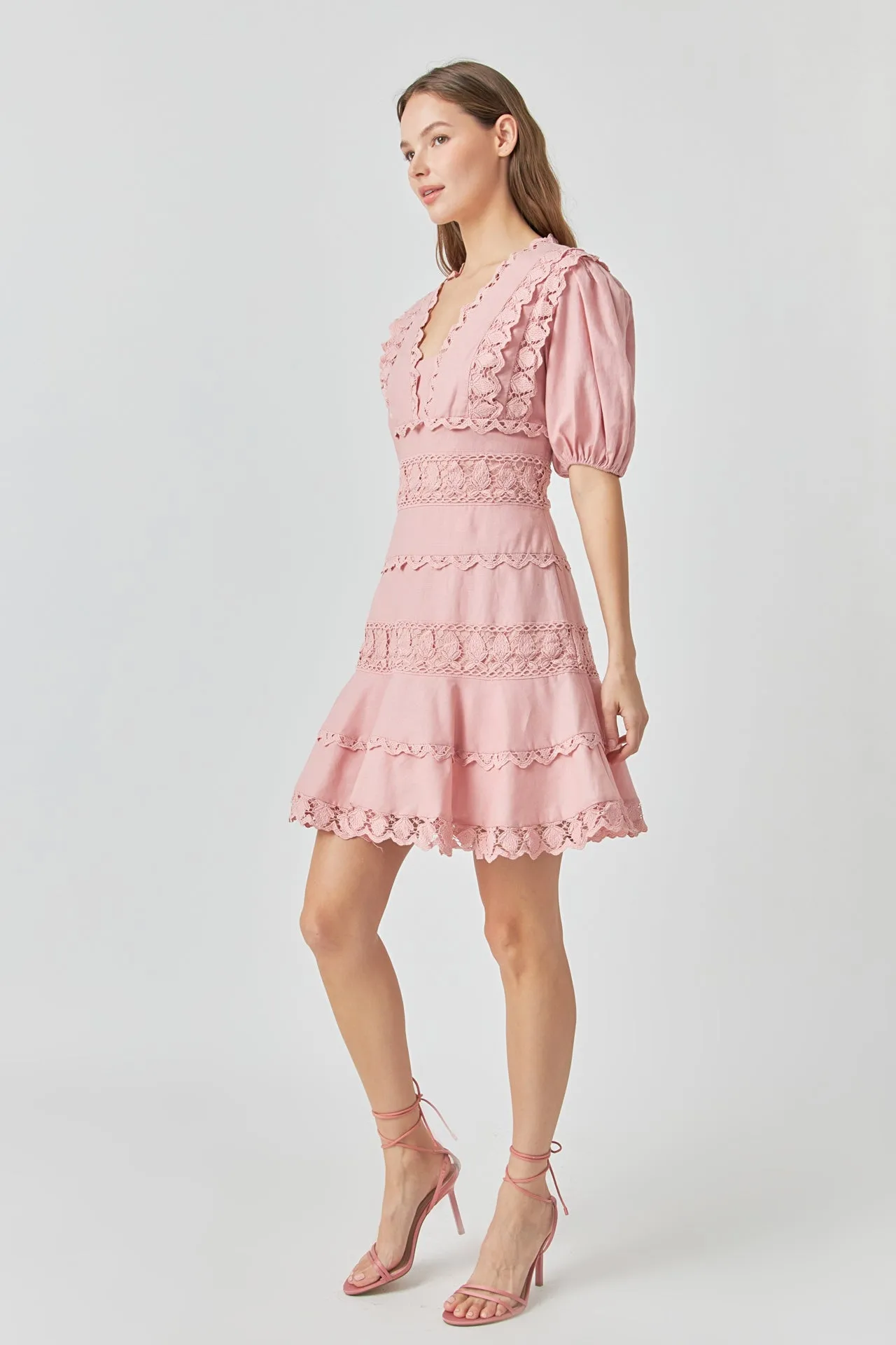 Plunging Lace Trim Dress with Puff Sleeve sold by Endless Rose product image thumbnail 4