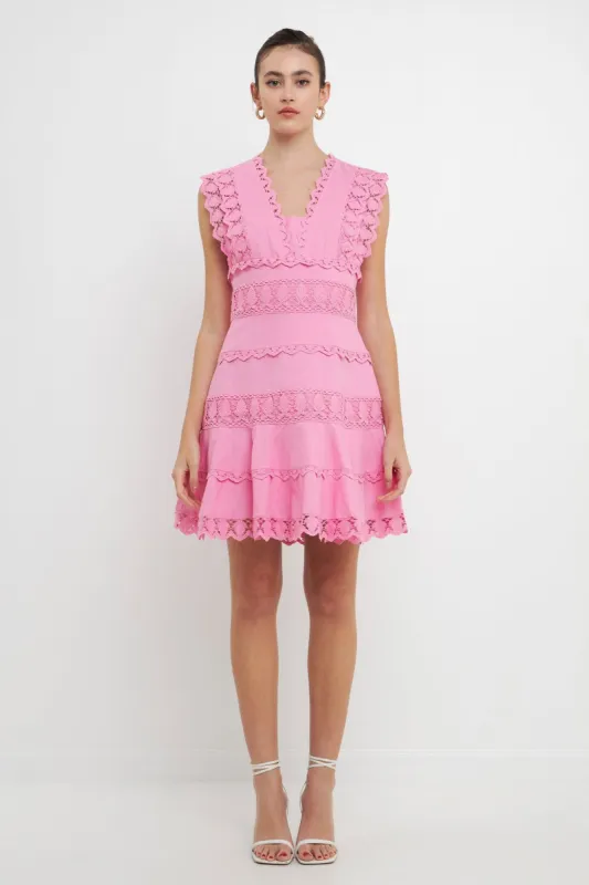 Plunging Neck Lace Trim Dress sold by Endless Rose