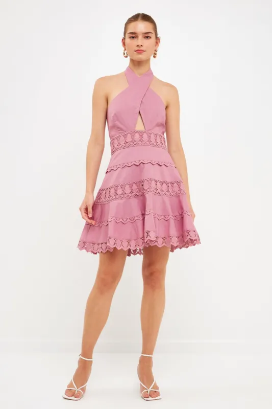 Halter Neck Lace Trim Dress sold by Endless Rose