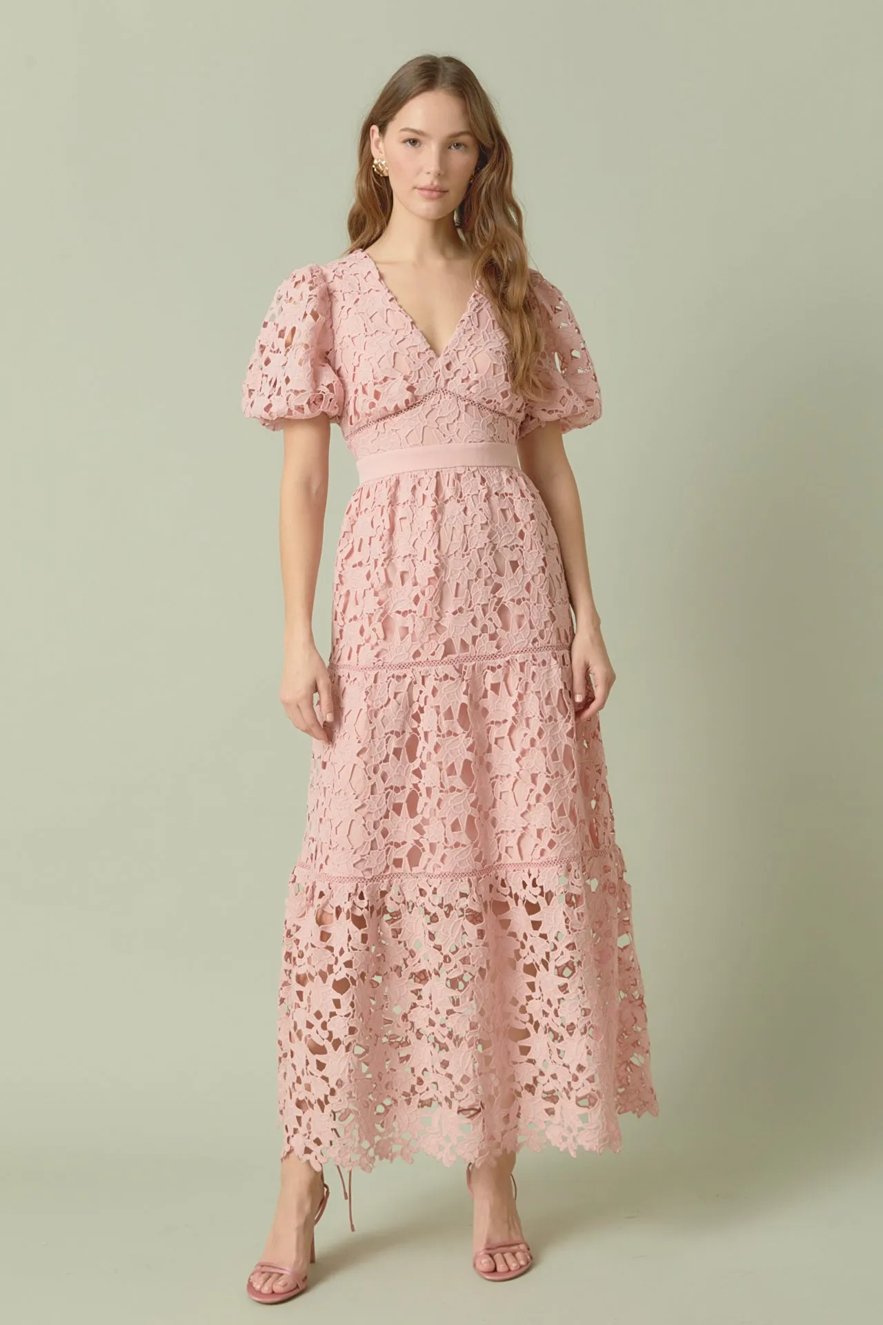 Puff Sleeve Lace Tiered Maxi Dress - Final Sale sold by Endless Rose