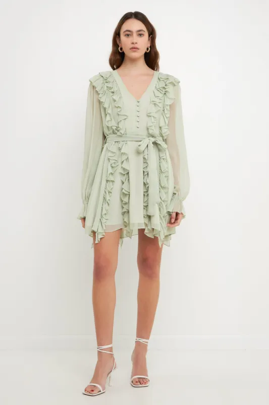 Button Down Ruffle Mini Dress sold by Endless Rose
