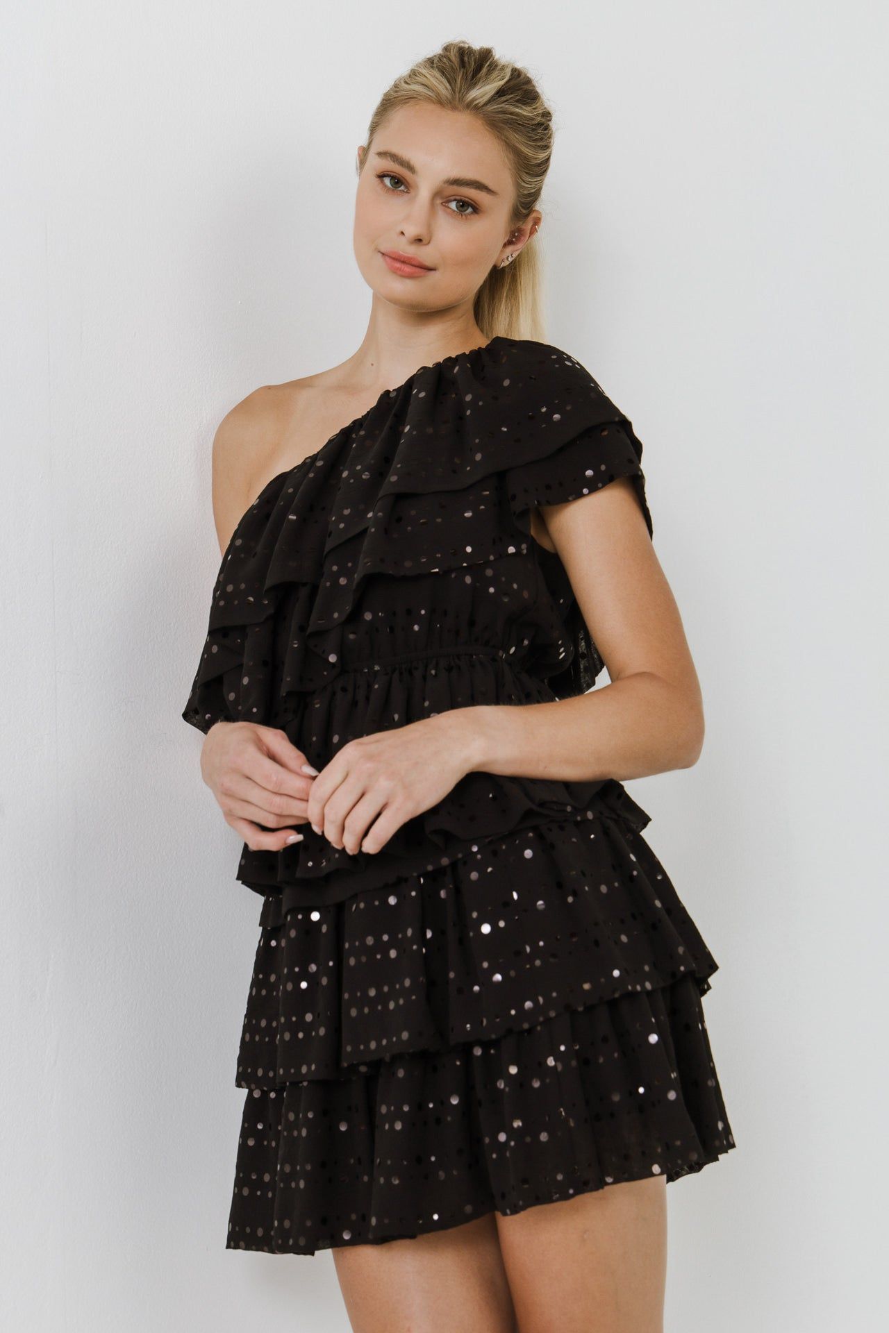 Shiny Dotted Chiffon Ruffled Top sold by Endless Rose product image thumbnail 5