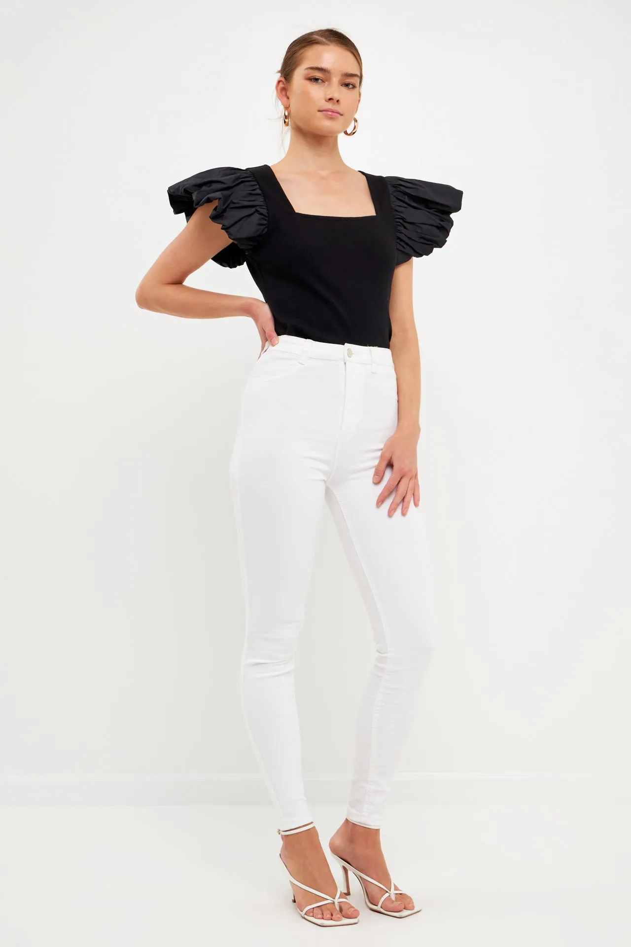 Mixed Media Square Neckline Knit Top sold by Endless Rose