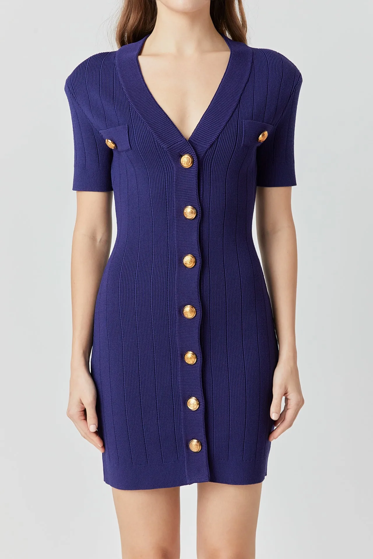 Shank Button V-neckline Knit Mini Dress - Final Sale sold by Endless Rose product image thumbnail 2