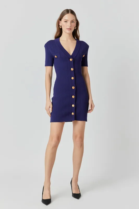 Shank Button V-neckline Knit Mini Dress - Final Sale sold by Endless Rose