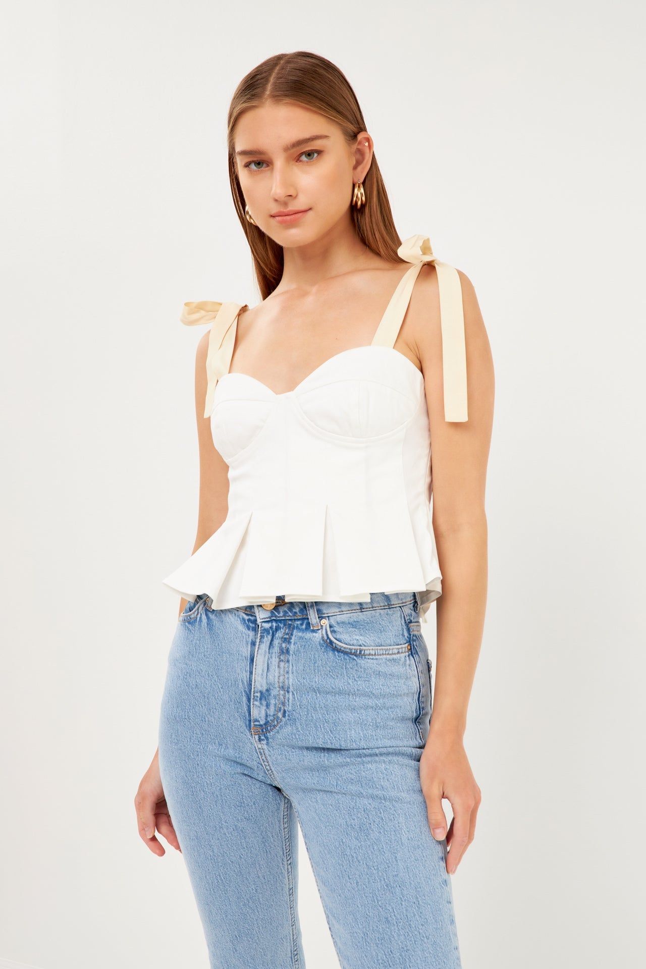 Shoulder Tied Coreset Top with Pleats sold by Endless Rose