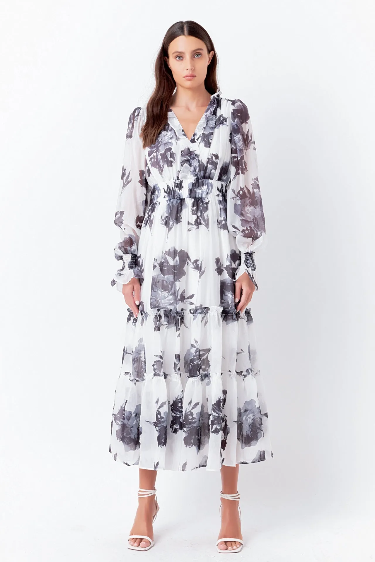 Monotone Floral Print Midi Dress sold by Endless Rose