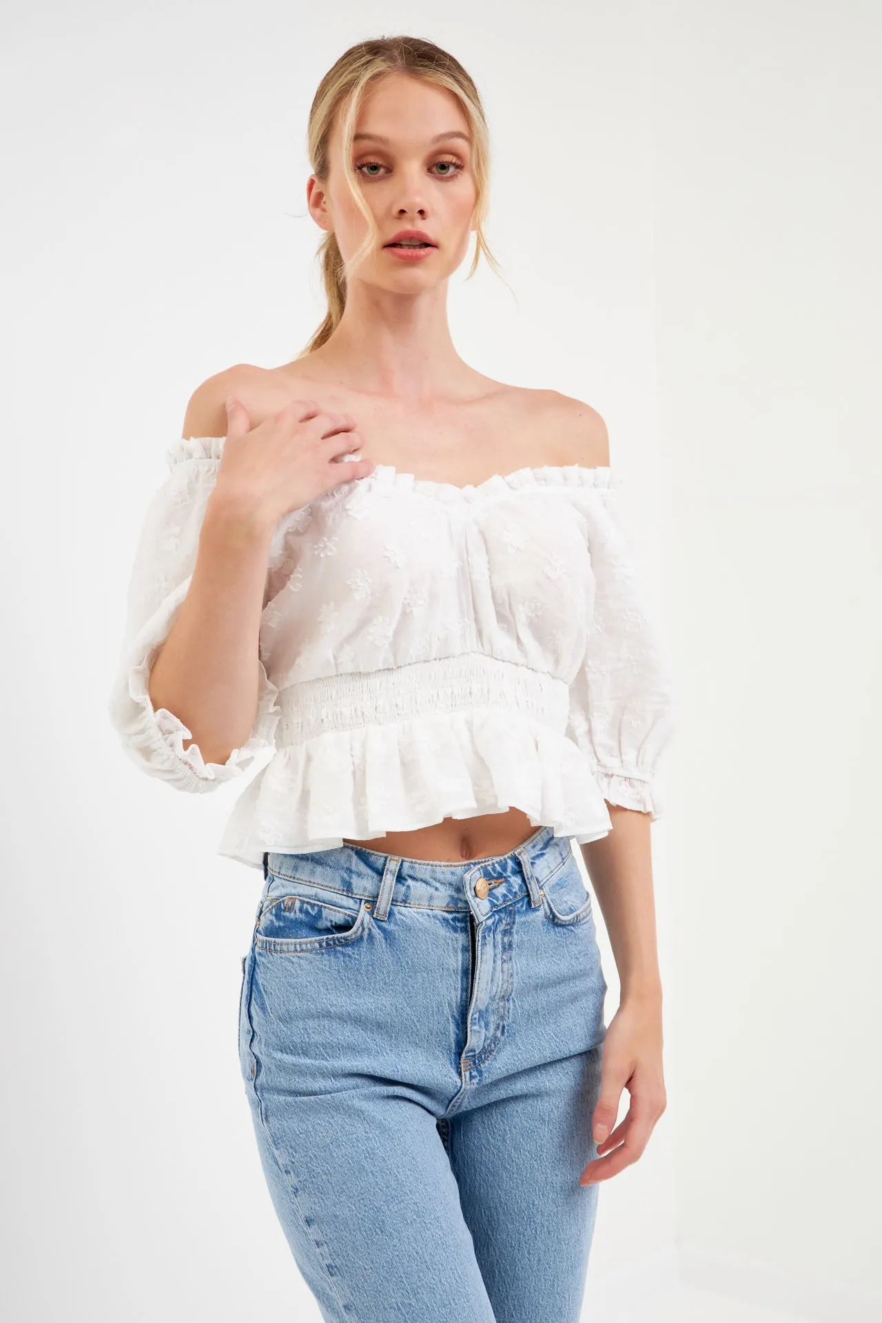 Floral Embroidered Smocked Off Shoulder Top sold by Endless Rose product image thumbnail 5