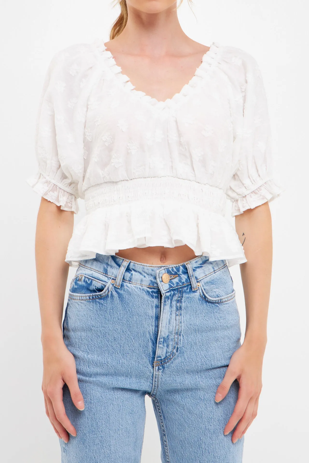 Floral Embroidered Smocked Off Shoulder Top sold by Endless Rose product image thumbnail 2