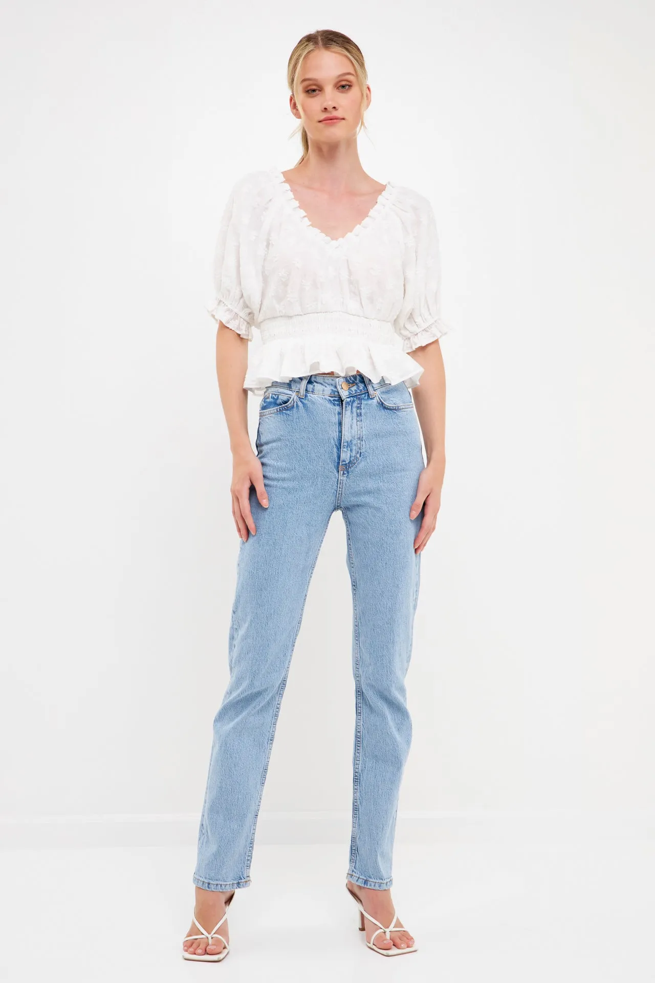 Floral Embroidered Smocked Off Shoulder Top sold by Endless Rose