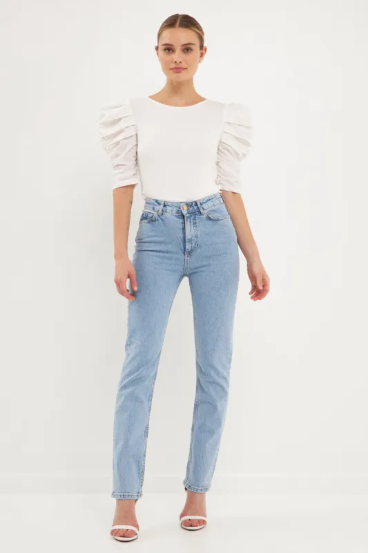 Mixed Media Puff Sleeve Top sold by Endless Rose